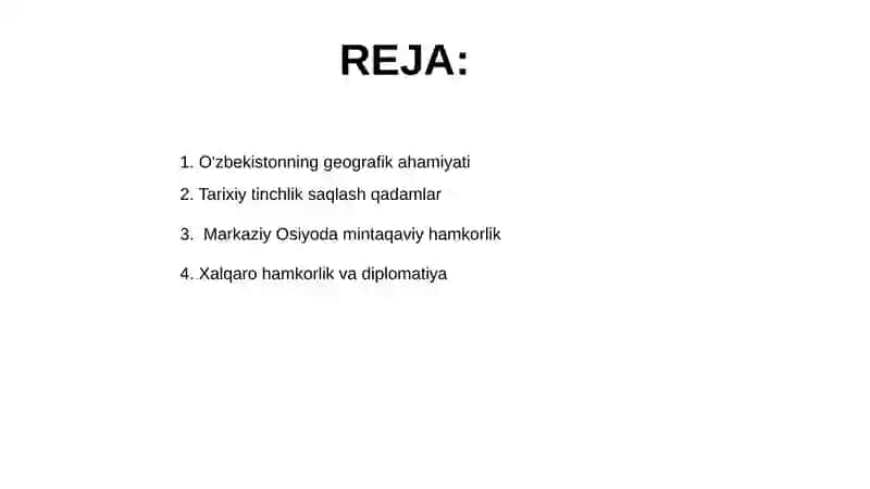O'zbekistonning Markaziy Osiyoda tinchlik va barqarorlikni ta'minlashdagi o'rni 2