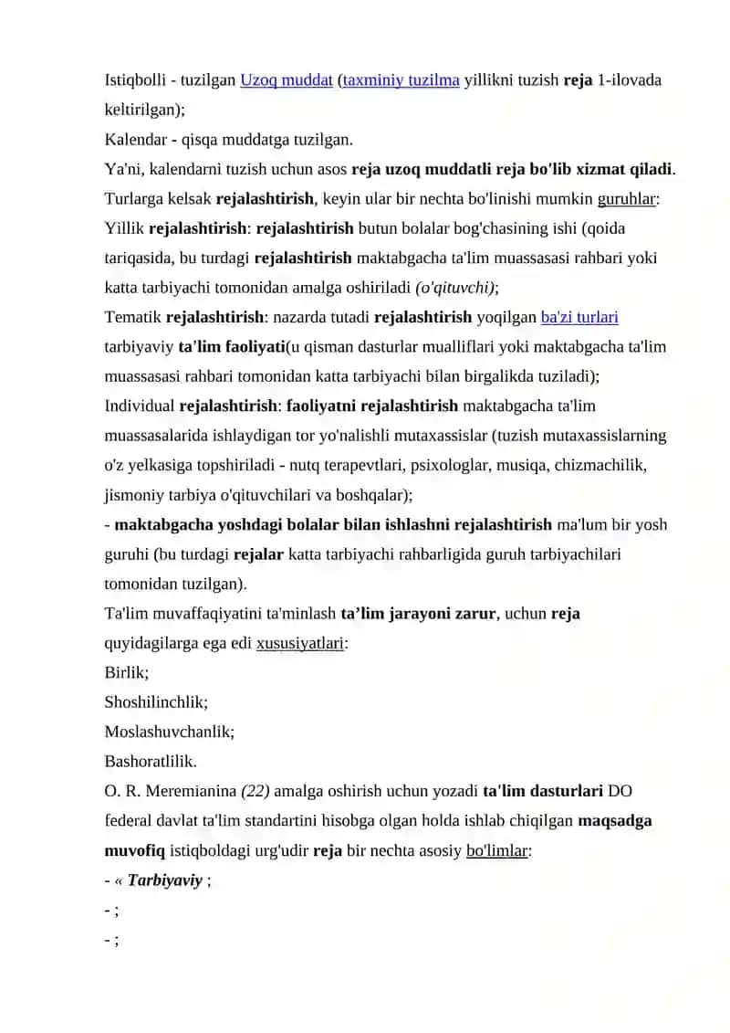 MAKTABGACHA TA'LIM TASHKILOTINING OYLIK REJASINI TUZISH 2