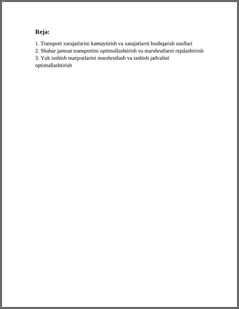 TRANSPORTGA OID MASALALAR VA ULARNI YECHISH USULLARI 2