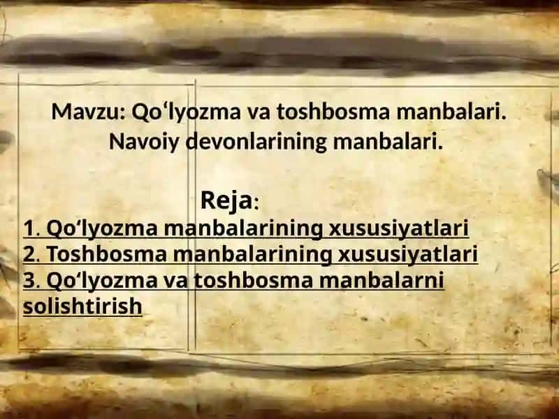 Navoiy devonlari qo'lyozma manbalarining xususiyatlari 2