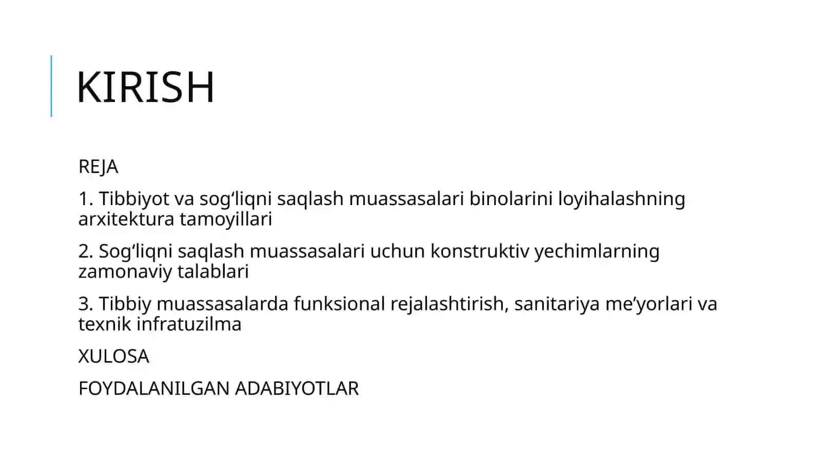 Tibbiyot va sog'liqni saqlash muassasalari binolari uchun arxitektura va konstruktiv yechimlari 2