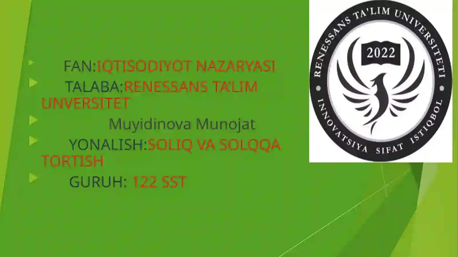 FAN:IQTISODIYOT NAZARYASI 2