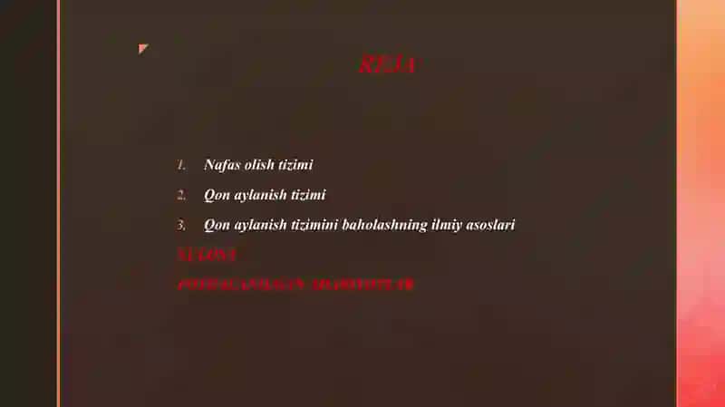 NAFAS OLISH VA QON AYLANISH A'ZOLARI TIZIMINI BAHOLASH 2