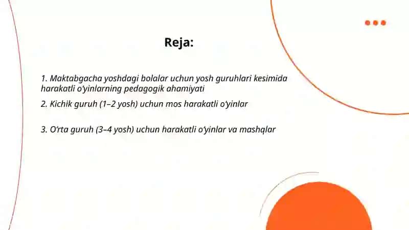 Maktabgacha yoshdagi bolalar uchun yosh guruhlari kesimida harakatli o‘yinlar 2