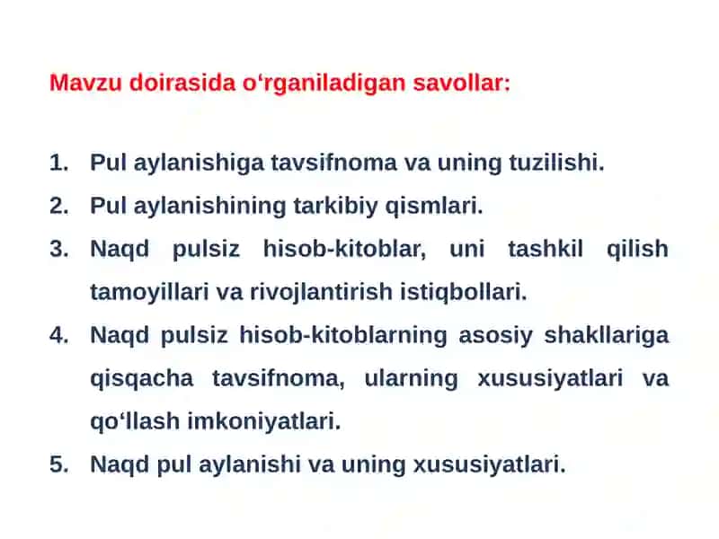 Pul aylanmasi va uning tarkibi 2