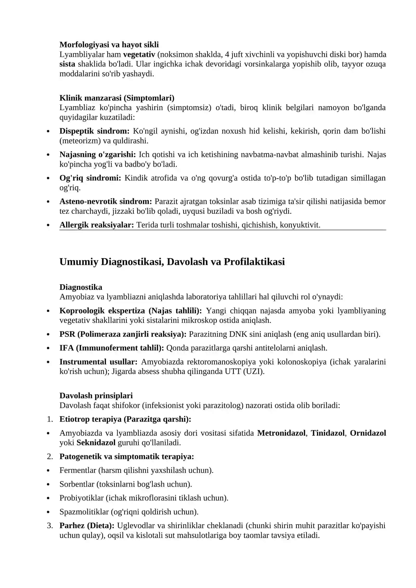 Parazit kasalliklar: Protozoy kasalliklari (Amyobiaz va Lyambliaz) 2