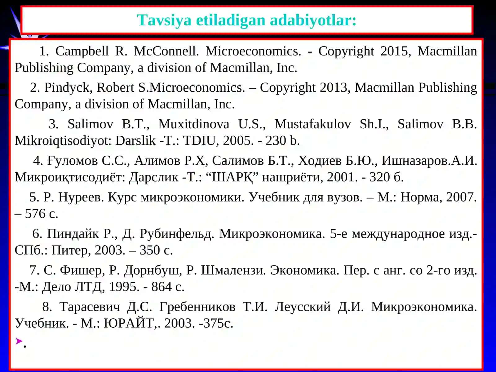 “Mikroiqtisodiyot”faniningmazmuni,maqsad v vazifalari 2