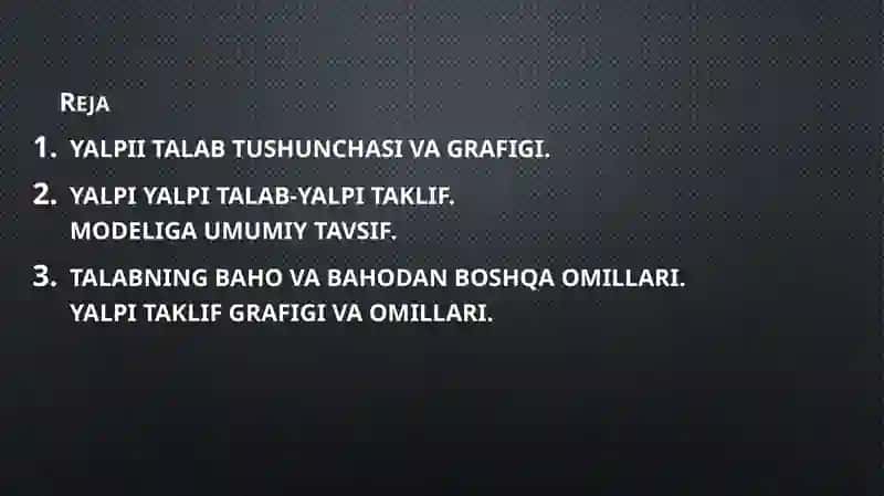 Yalpi Talab va Yalpi Taklif Reja 2