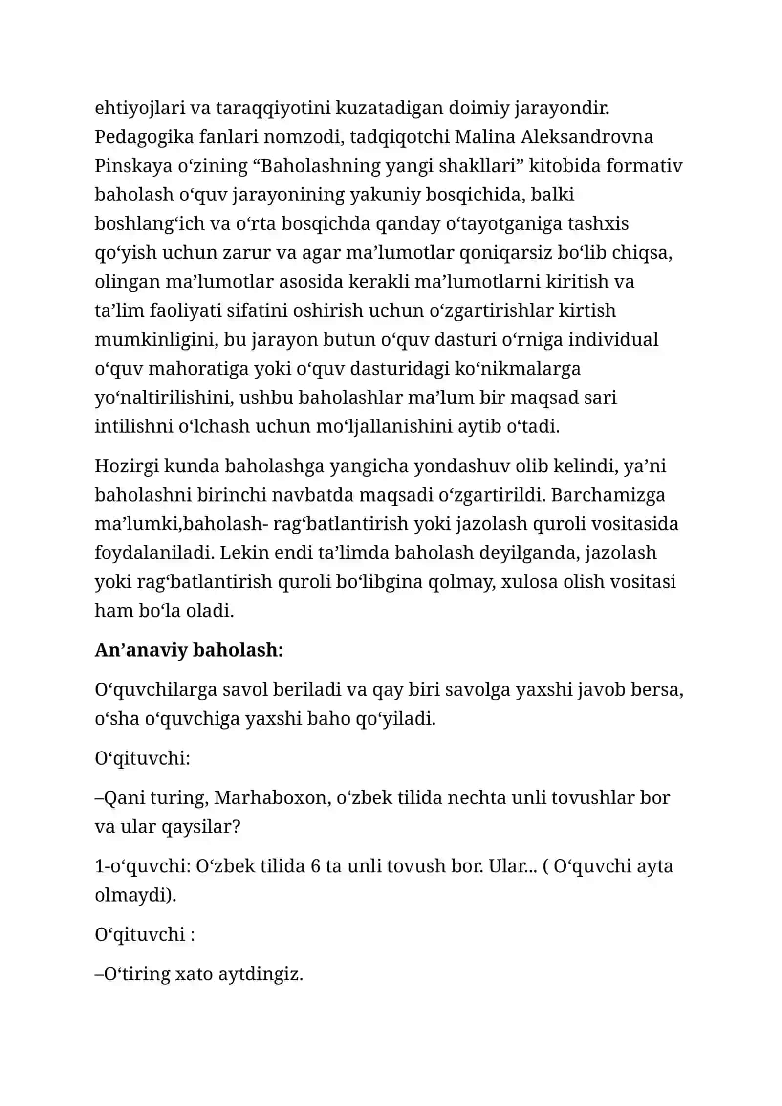 BOSHLANGʻICH SINF ONA TILI DARSLARIDA FORMATIV BAHOLASH 2