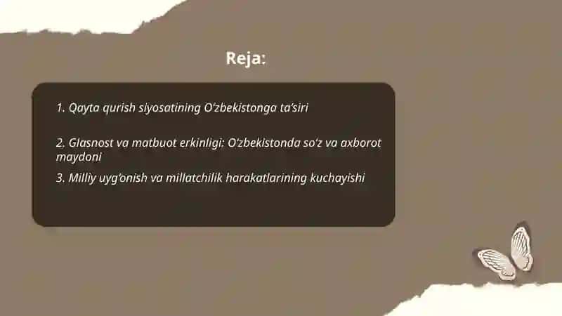 Qayta qurish siyosatining O‘zbekistonga taʼsiri 2
