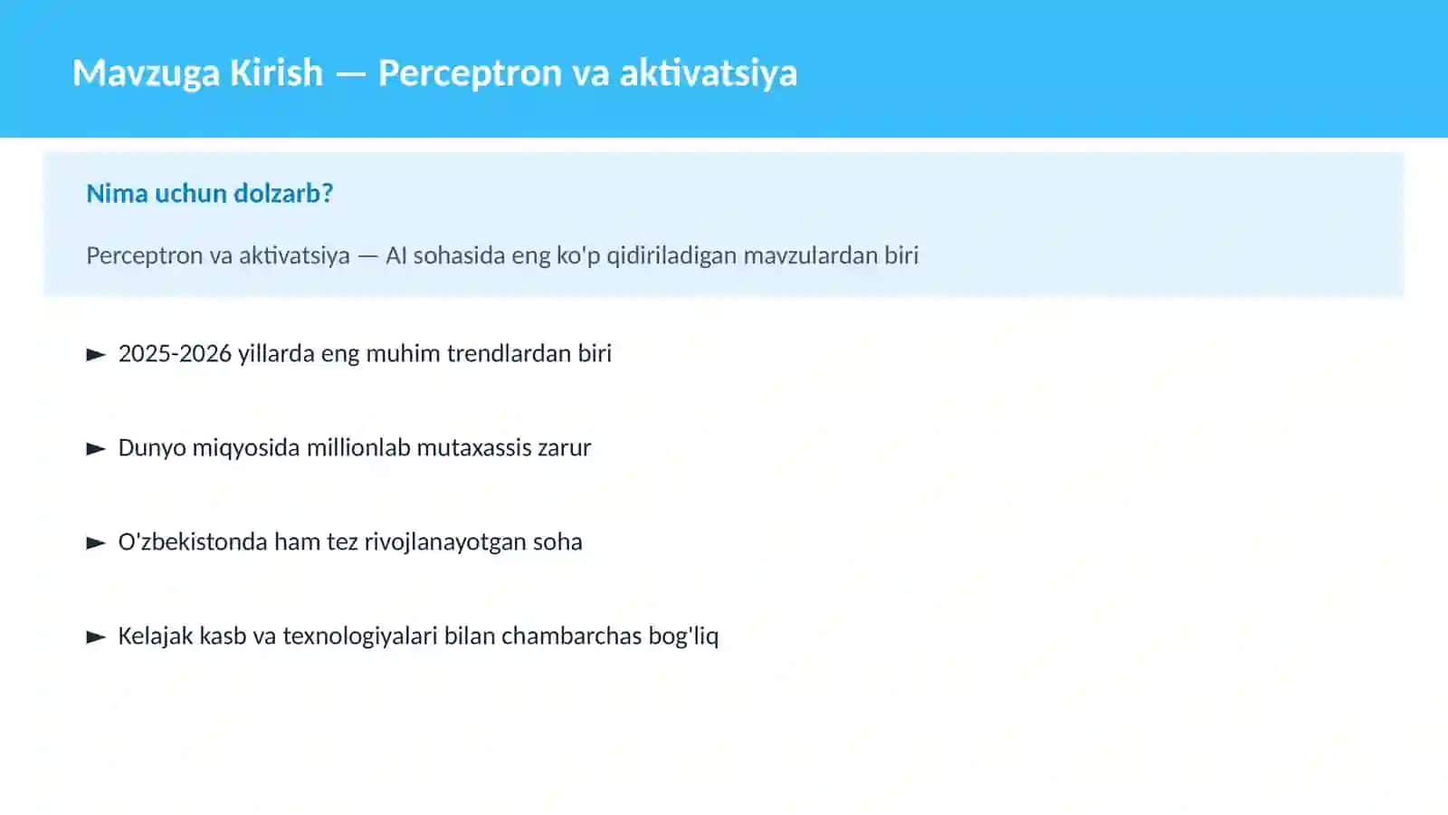 AI | DEEP LEARNING VA NEYRON TARMOQLAR 2