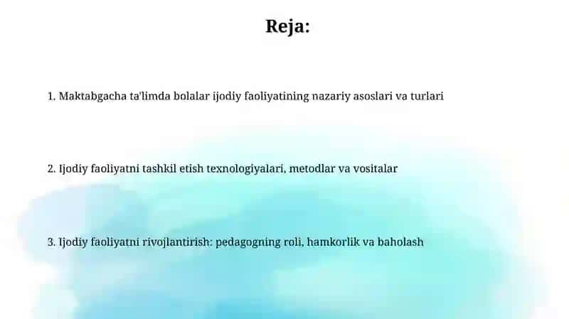 Maktabgacha ta'limda bolalarni ijodiy faoliyatini tashkil qilish texnologiyasi 2