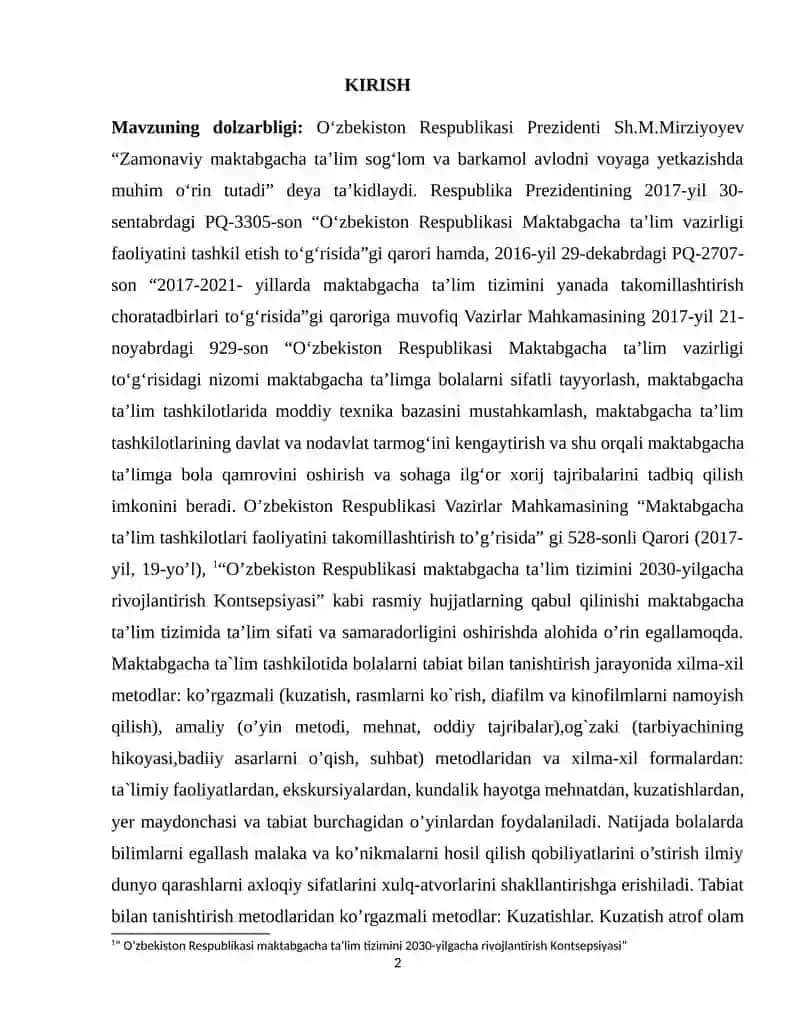 Maktabgacha ta’lim tashkilotida tabiat bilan tanishtirishning metod va usullari 2