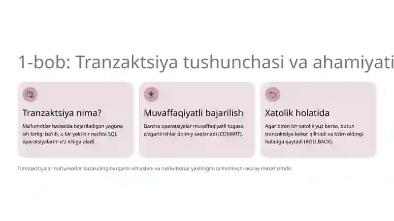 Tranzaktsiyalarni boshqarishda SQL so'rovlari 2