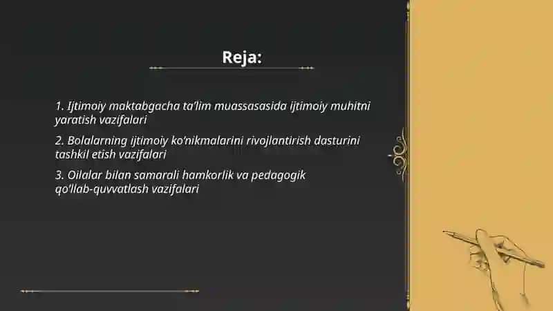 Ijtimoiy maktabgacha taʼlimni tashkil etish etish vazifalari 2