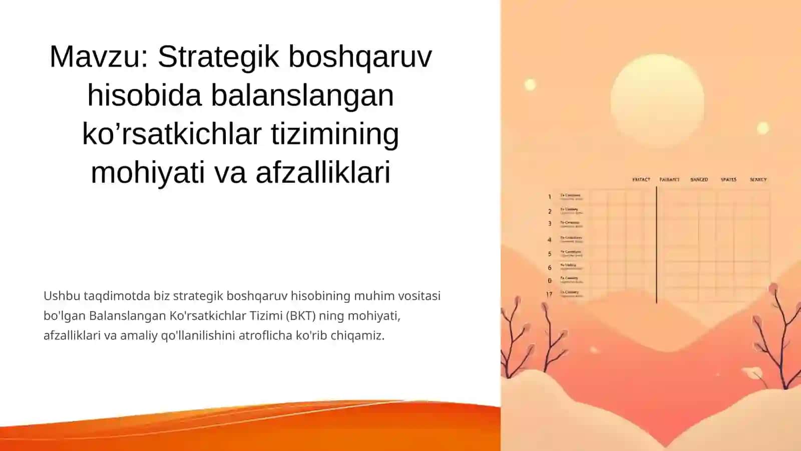 Strategik boshqaruv hisobida balanslangan ko’rsatkichlar tizimining mohiyati va afzalliklari 2