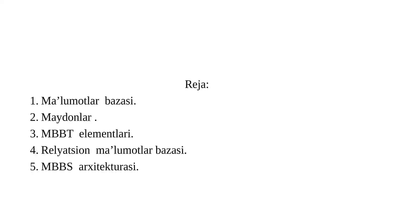 Ma’lumotlar omborini boshqarish tizimlari (MOBT): asosiy tushunchalar va funksional imkoniyatlari 2