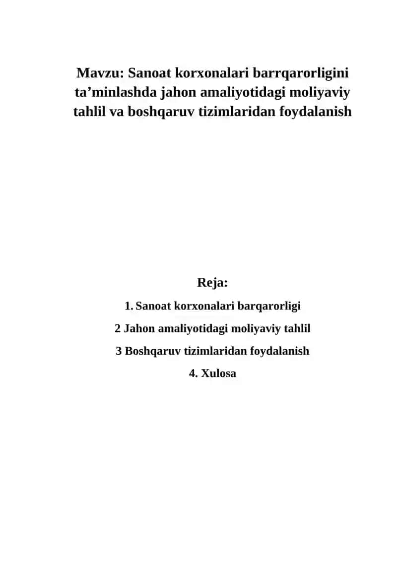 Sanoat korxonalari barrqarorligini ta’minlashda jahon amaliyotidagi moliyaviy tahlil 2