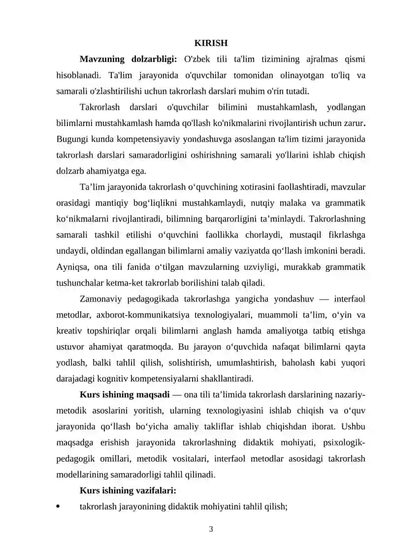 Ona tili darslarida takrorlash darslarini tashkil etish metodikasi 2