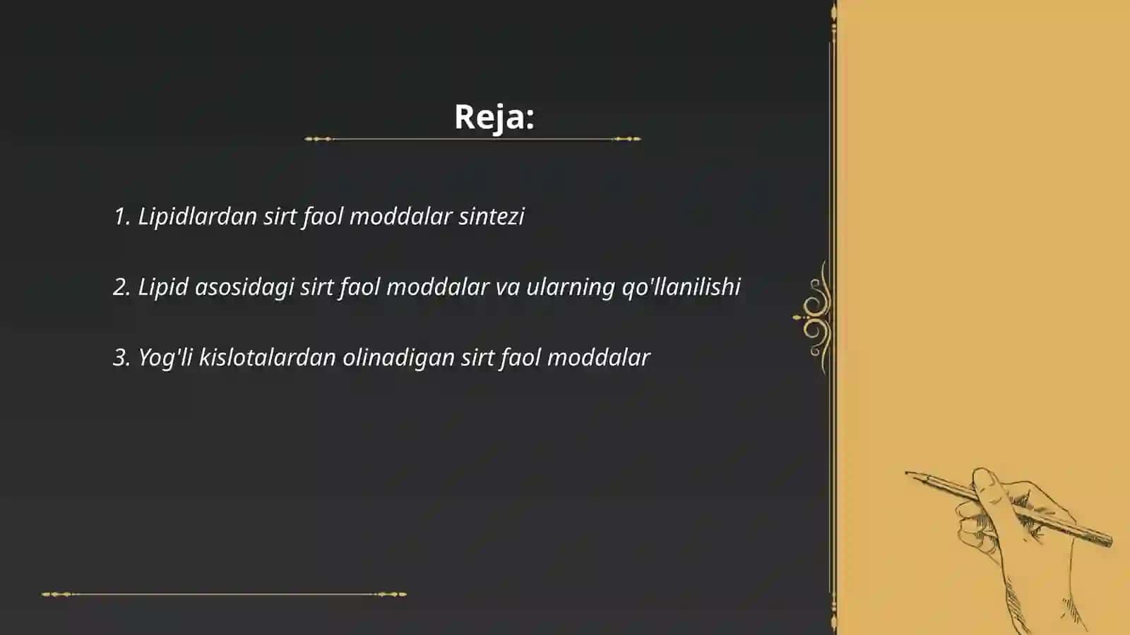 Lipidlardan sirt faol moddalar sintezi 2