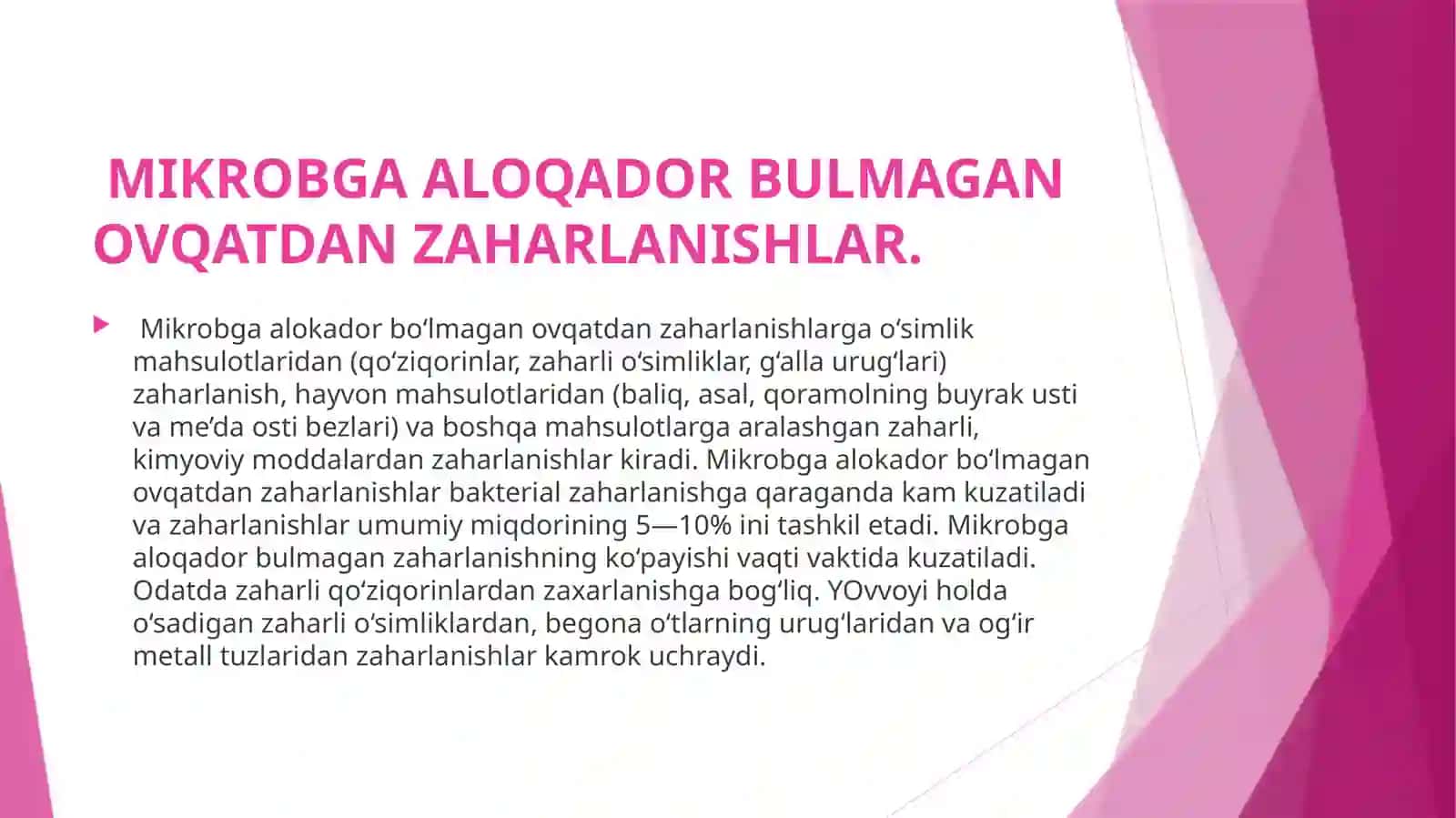 MIKROBGA ALOQADOR BULMAGAN OVQATDAN ZAHARLANISHLAR 2