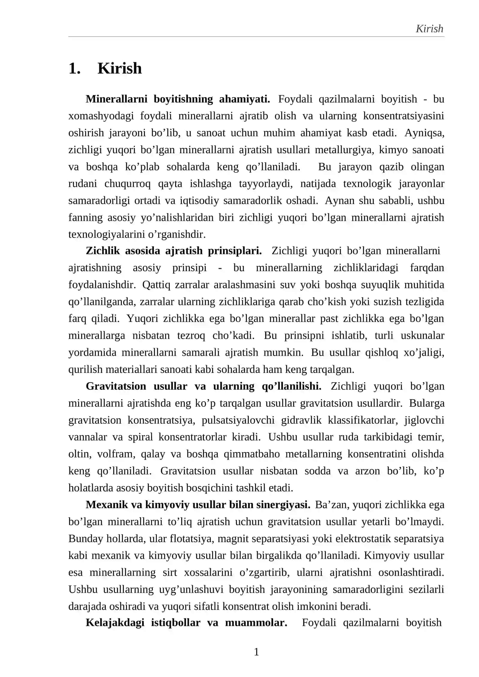 Foydali qazilmalarni boyitish va qayta ishlash asoslari fanidan Zichligi yuqori bo’lgan minerallarni boyitish usullari 2