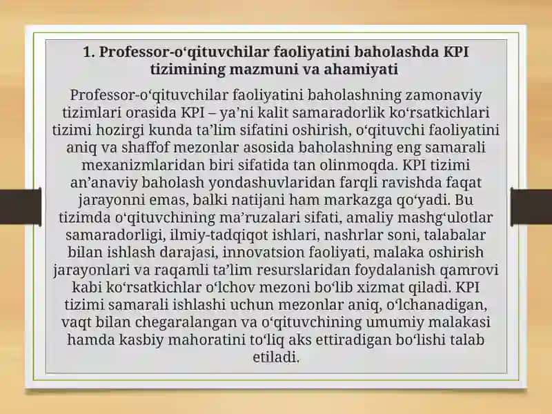 Professor-o‘qituvchilarfaoliyatini baholashning samaradorlikko‘rsatgichlari (KPI tizimi) 2