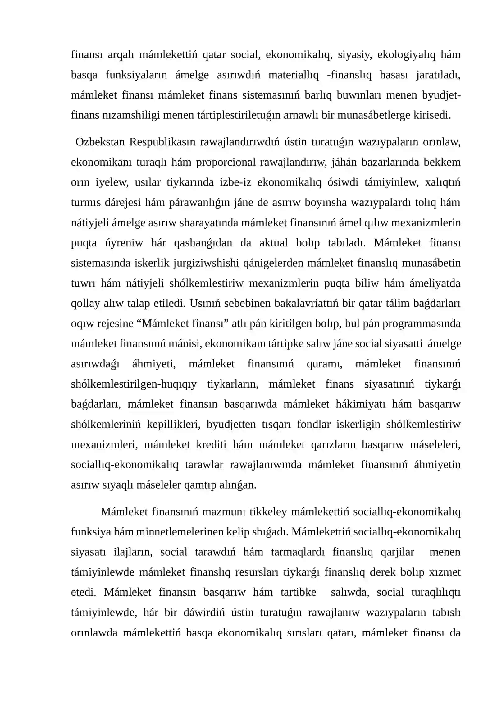 Ma’mleketlik finans hám oniń dúzilisi 2
