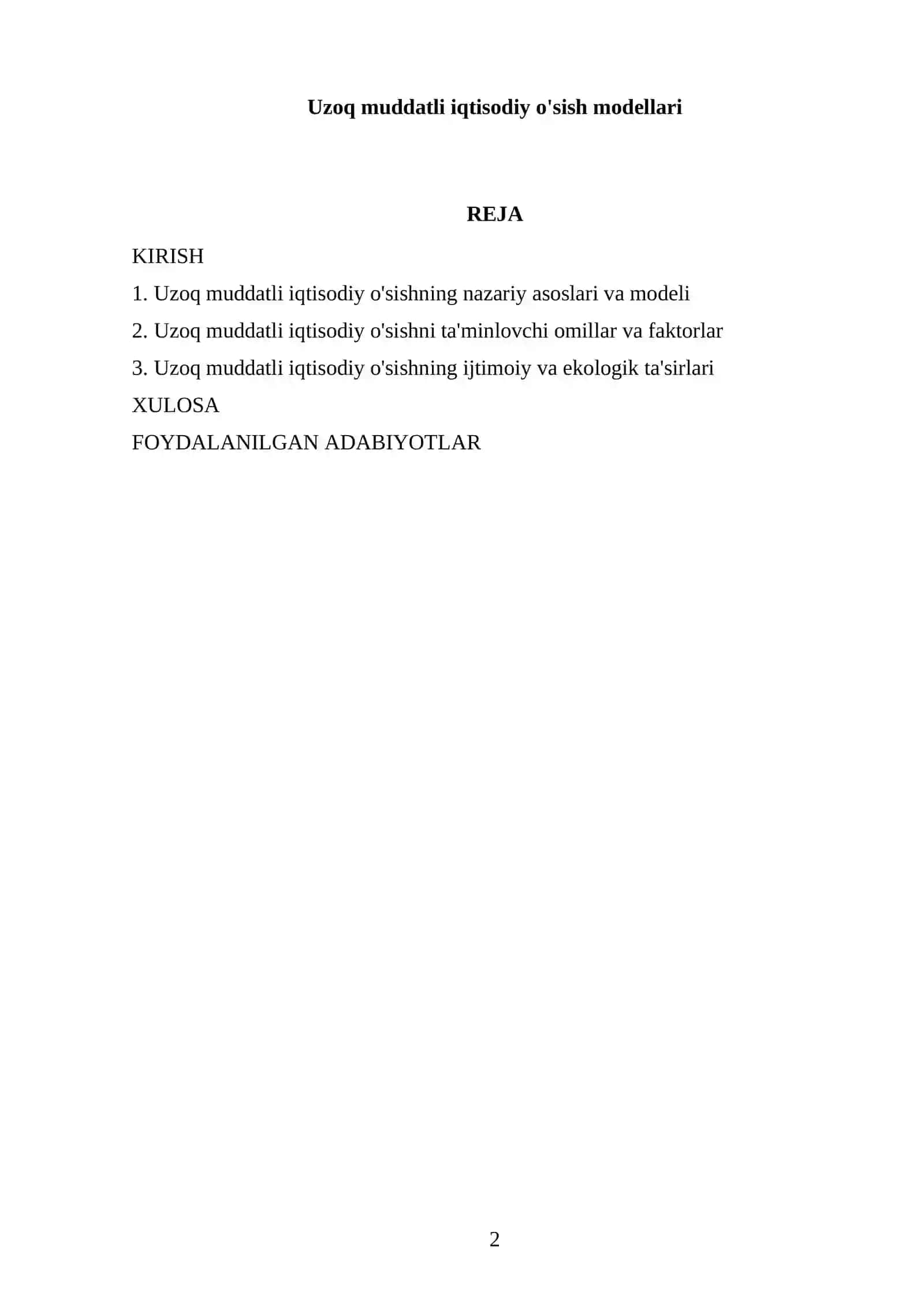Uzoq muddatli iqtisodiy o'sish modellari 2