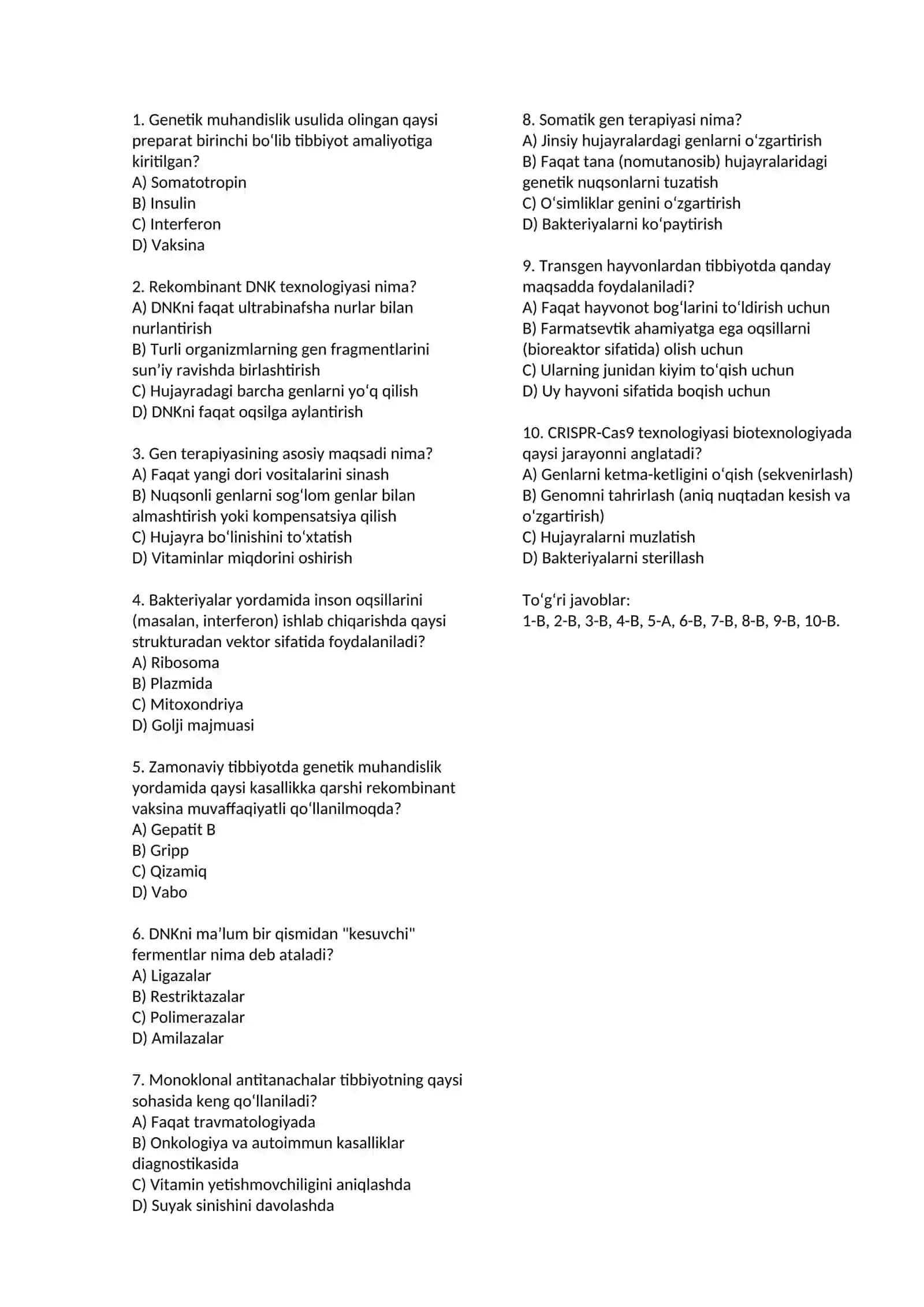 mikrobiologiya fanidan test 30 ta javoblari bilan 2