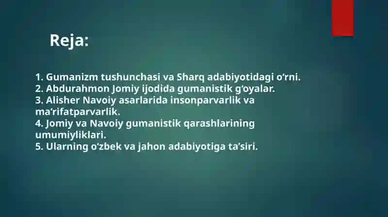 Abdurahmon Jomiy va Alisher Navoiy ijodida gumanizm falsafasi. 2