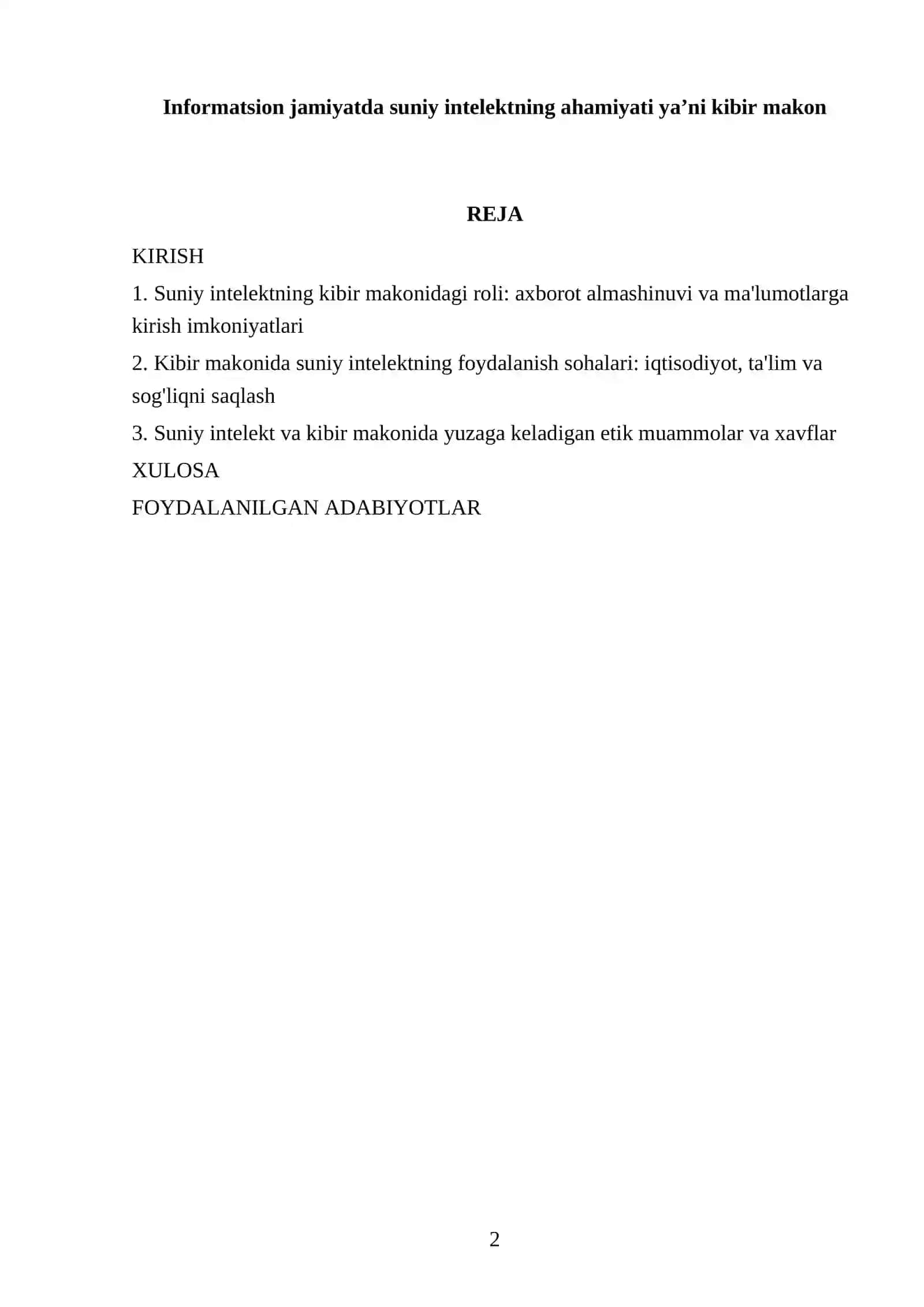 Informatsion jamiyatda suniy intelektning ahamiyati yaʼni kibir makon 2