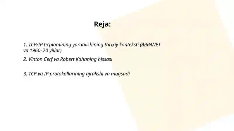 TCP/IP Toʻplamining Yaratilish Tarixi va Asosiy Xususiyatlari 2