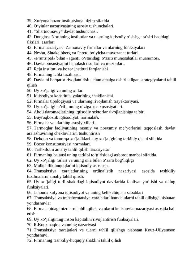 INSTITUTSIONAL IQTISODIYOT FANIDAN YAKUNIY SAVOLLAR 2