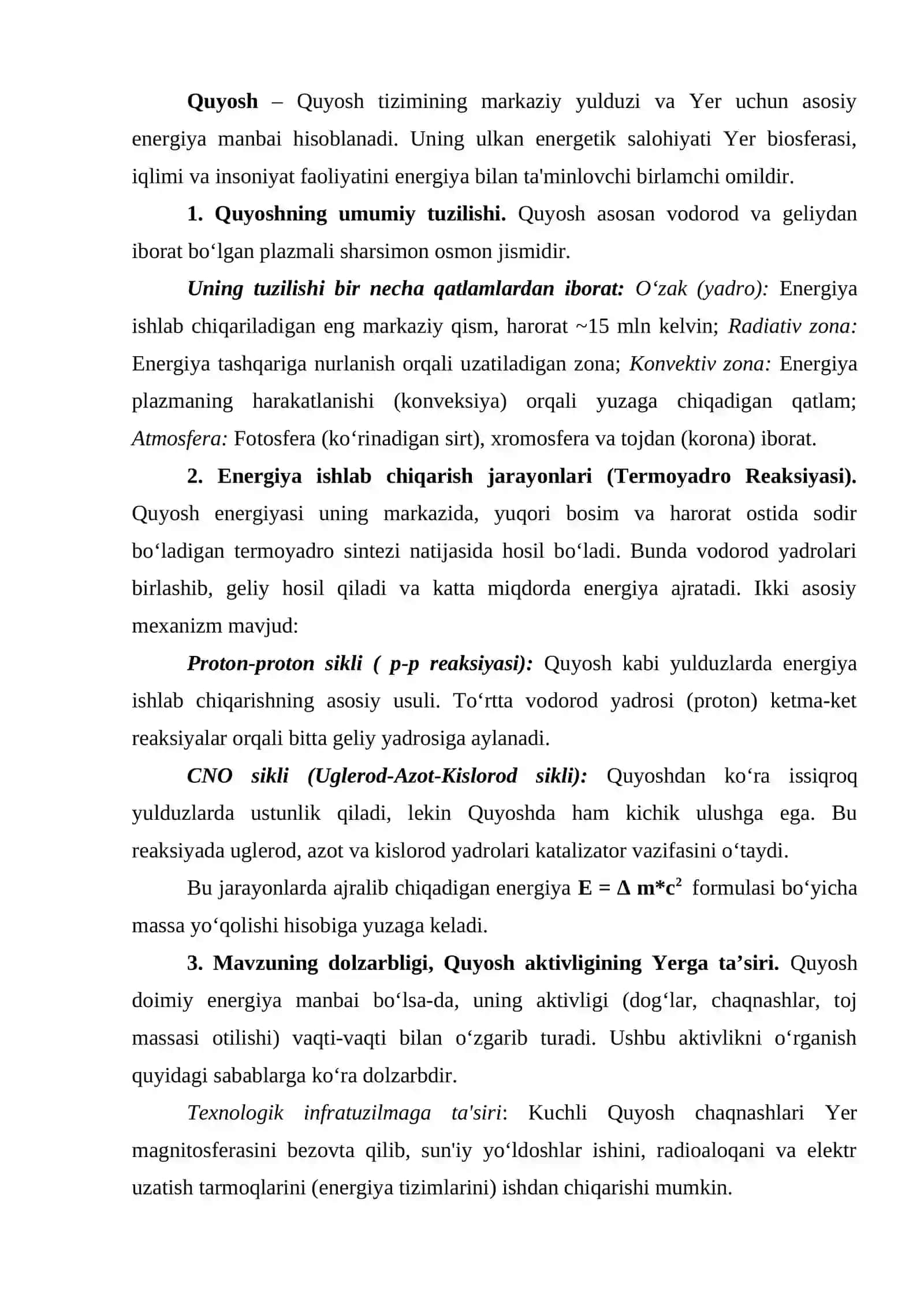 Quyoshda ro’y beradigan jarayonlarning unga tasiri 2