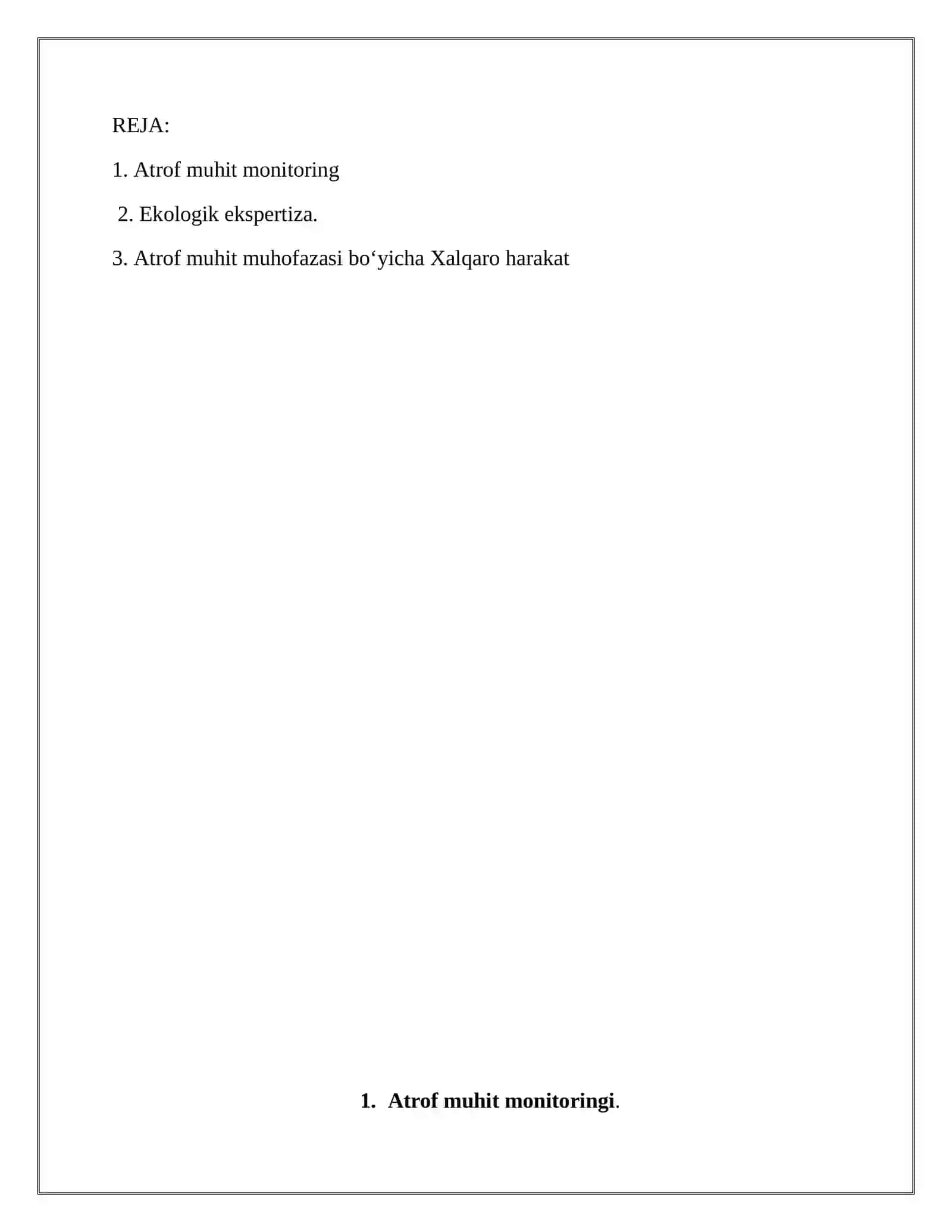 Monitoring tushunchasi.Barqaror rivojlanish muammolari va istiqbollari 2