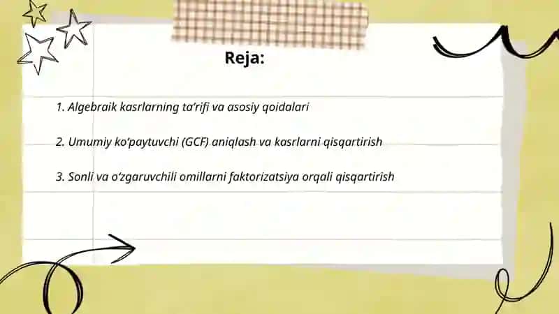 Algebraik kasrlarni qisqartirish 2