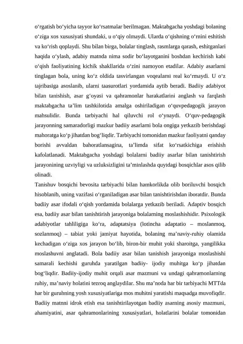 Badiiy adabiyot bilan tanishtirish mashg’ulotlari 2