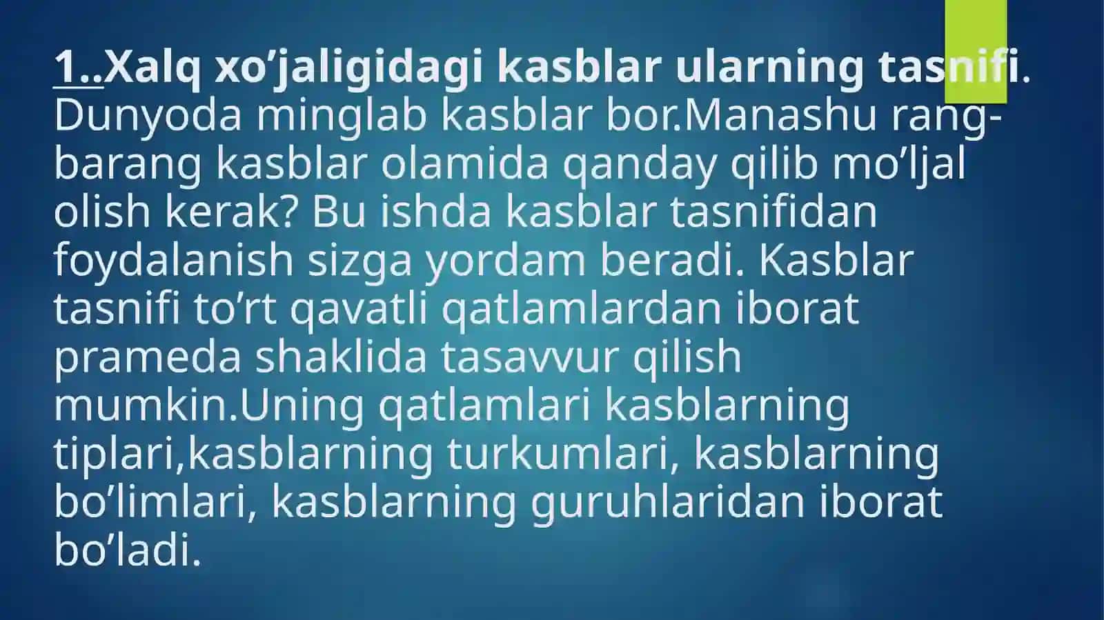 Kasblar tasnifi 2