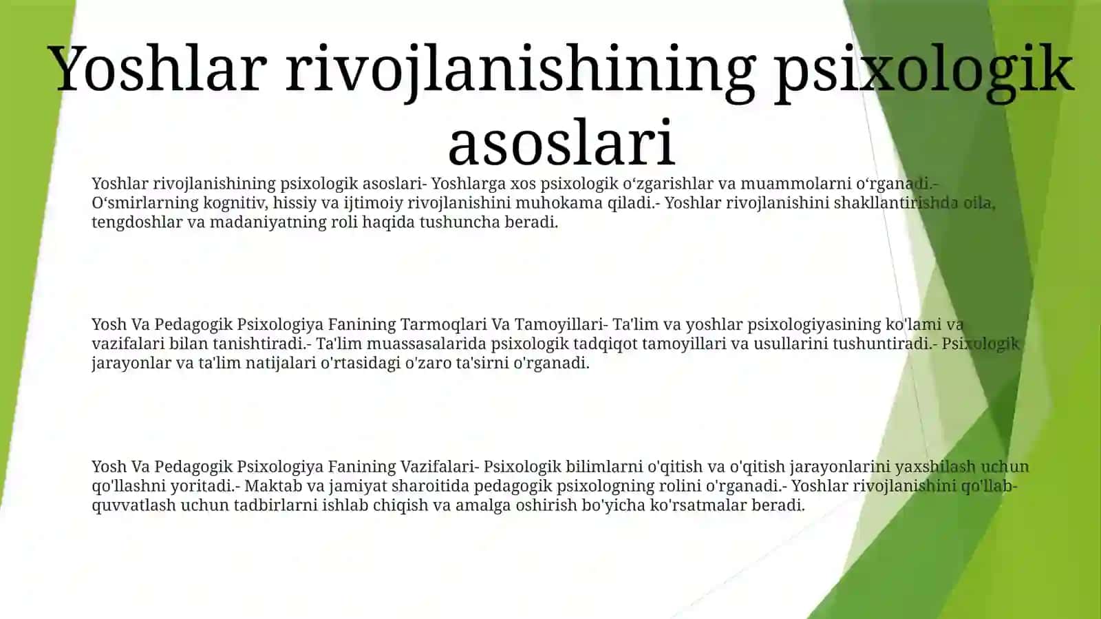 Yosh Va Pedagogik Psixologiya Fanining TarmoqlariVaTamoyillari 2
