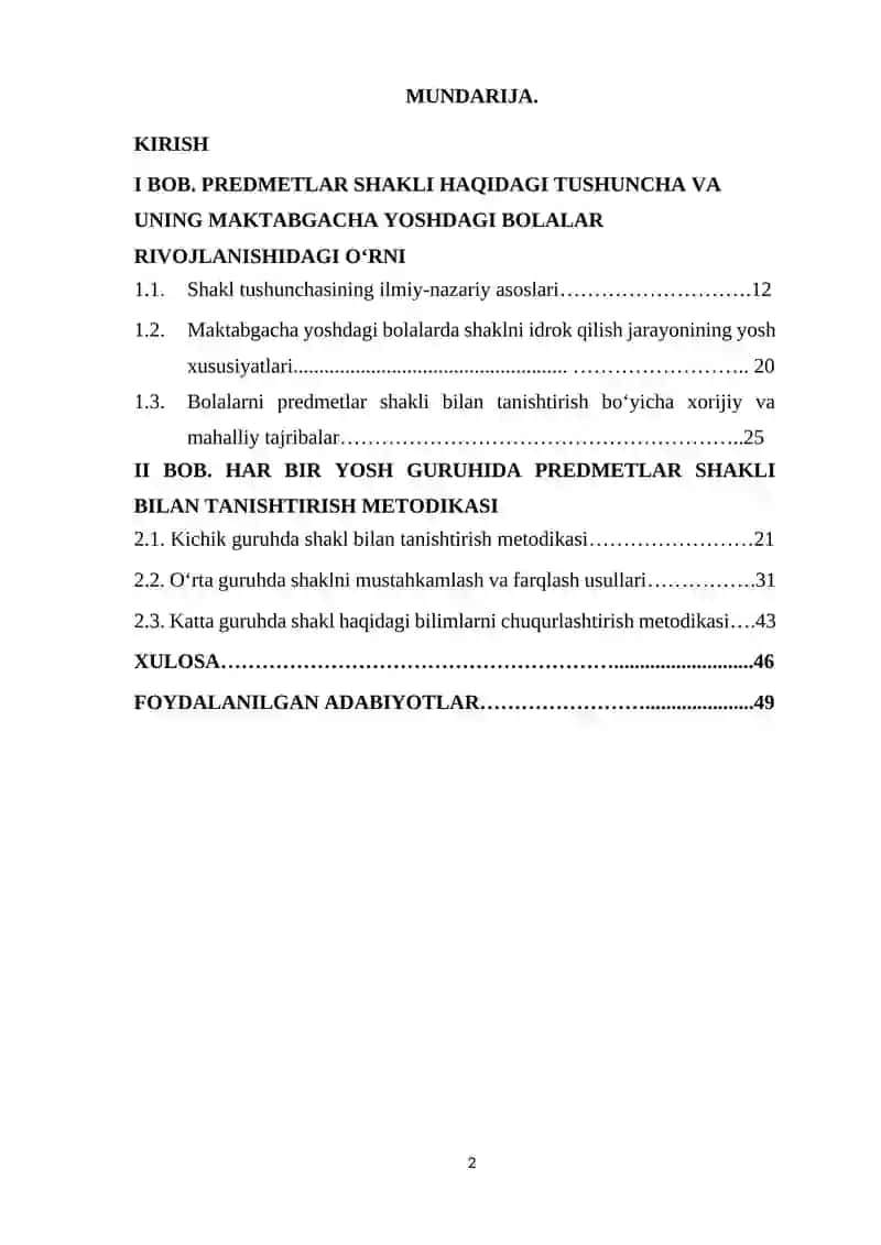 HAR BIR YOSH GURUHIDA BOLALARNI PREDMETLAR SHAKLI BILAN TANISHTIRISH METODIKASI 2
