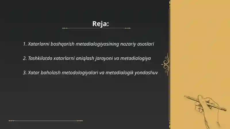 Xatarlarni boshqarish tashkilotdagi xatarlarni aniqlash va boshqarish metadialogiyasi 2