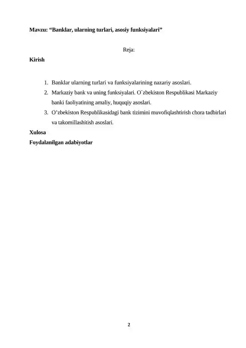 Banklar, ularning turlari, asosiy funksiyalari 2