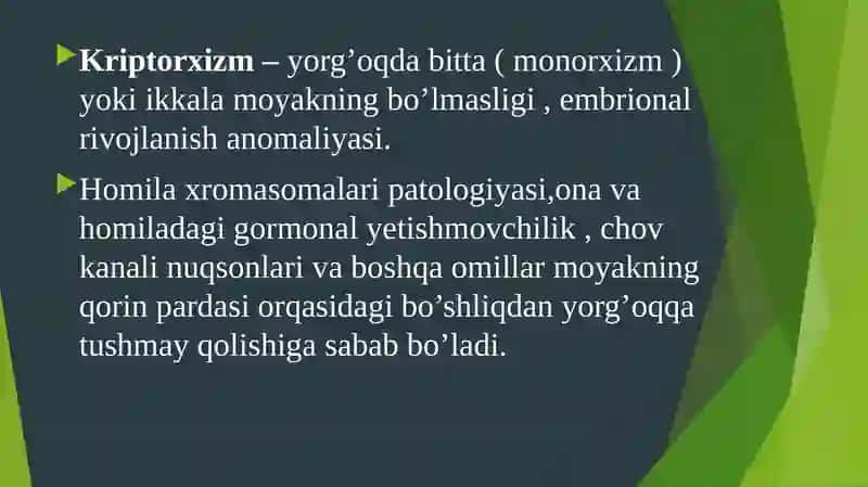 Kriptorxizm. Etiopatogenezi, klinikasi, diagnostikasi, davolash 2