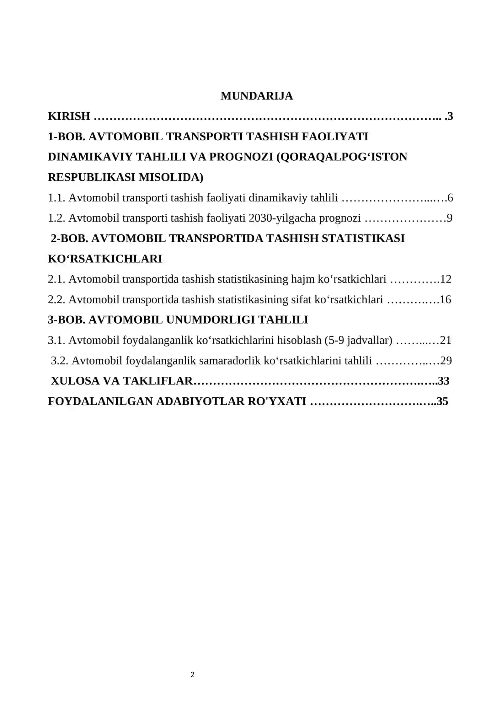 Avtomobil transporti statistikasi (Qoraqalpog‘iston Respublikasi misolida) 2