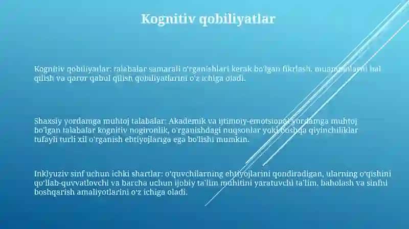 Alohida Yordamga Muhtoj Bolani Samarali Inkluziyasi UchunIchkiSharoitlar 2