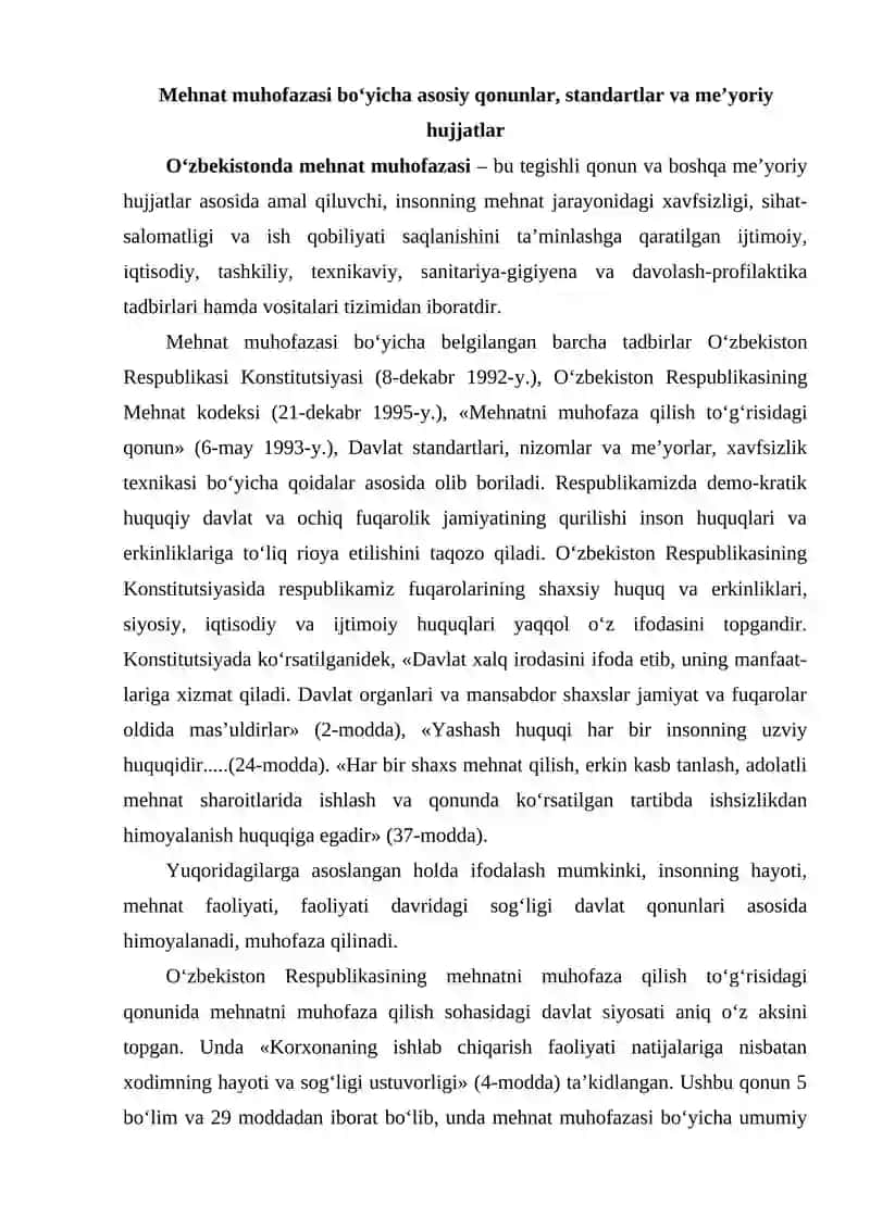 Mehnatni muhofaza qilishning huquqiy va tashkiliy asoslari 2