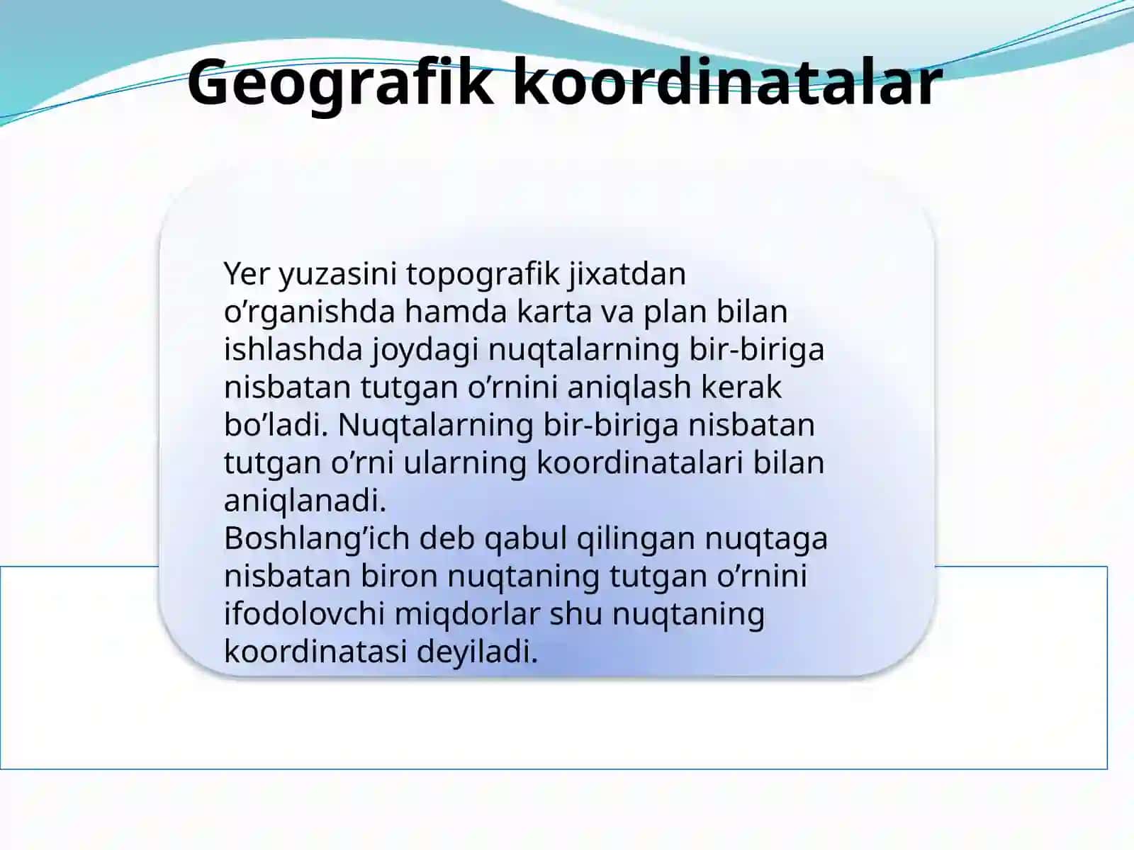 Geodeziyada qo'llaniladigan koordinatalar tizimi 2