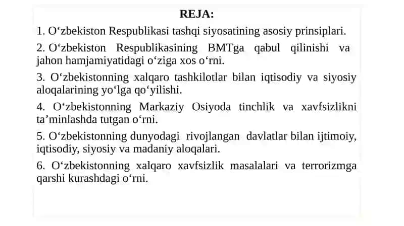 O`zbekistonning Jahon Hamjamiyatiga Qo’shilishi 2