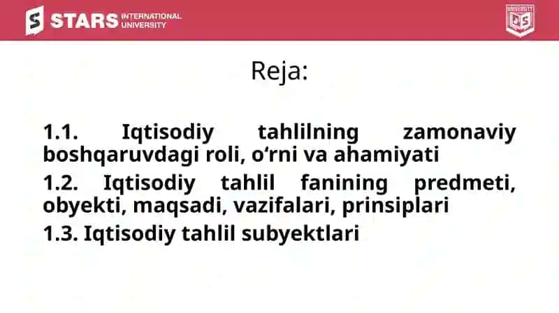 Iqtisodiy tahlilning predmeti, asosiy vazifalari va tamoyillari 2